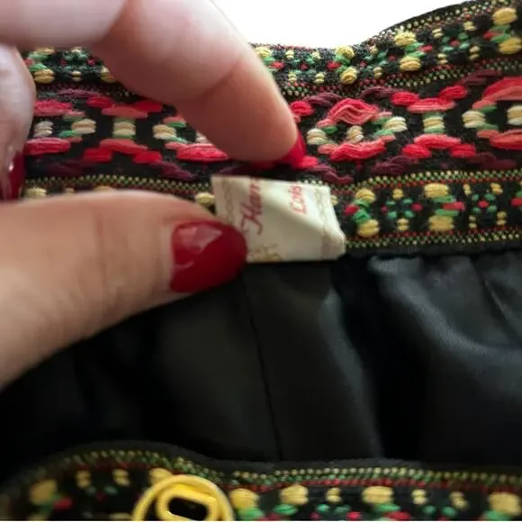 Vintage 70s Handmade Maxi Skirt 26 Patchwork Wool Plaid Cottagecore Red Black - Picture 10 of 10